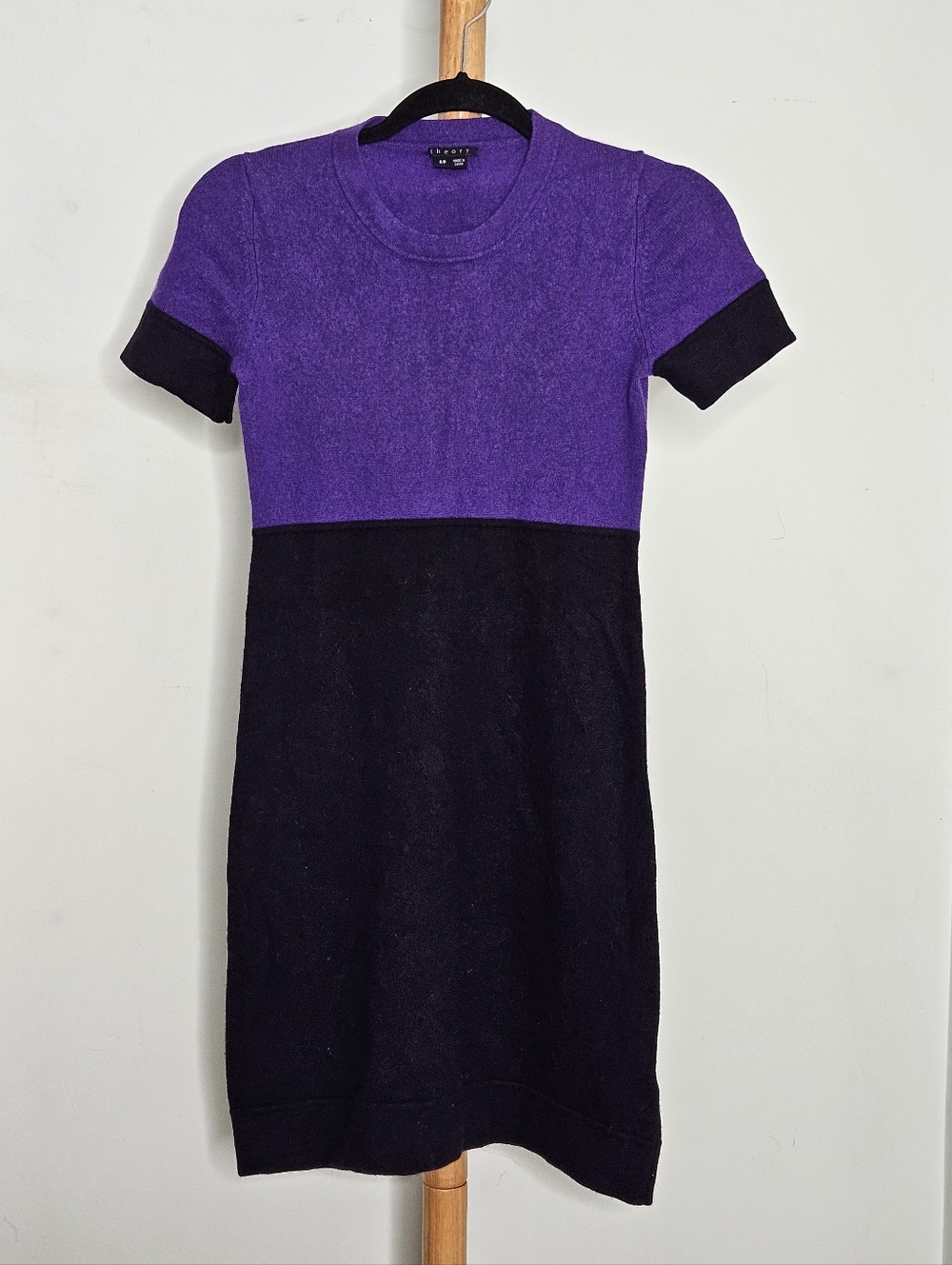 Theory Cashmere Colorblock Dress Purple Black Small Petite